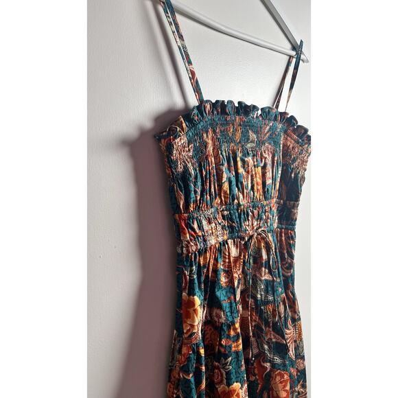 Ulla Johnson X Revolve Smocked Floral Teal Delphinium Lisbet MIDI Dress Size 4 - Picture 6 of 14